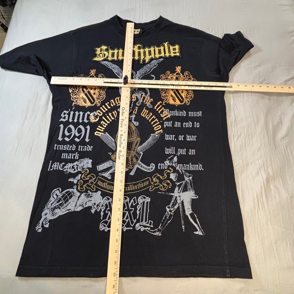 Vtg Y2k Southpole T-Shirt men's xxl black Medieval Knight Gold Foil Streetwear - Picture 6 of 6